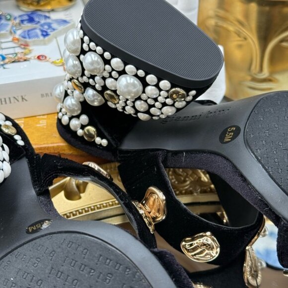 🆕 GIANNI BINI 🧿 NWOB Penei Velvet Pearl Surrealist Ornament Slide Sandal Sz5.5 - Picture 14 of 14